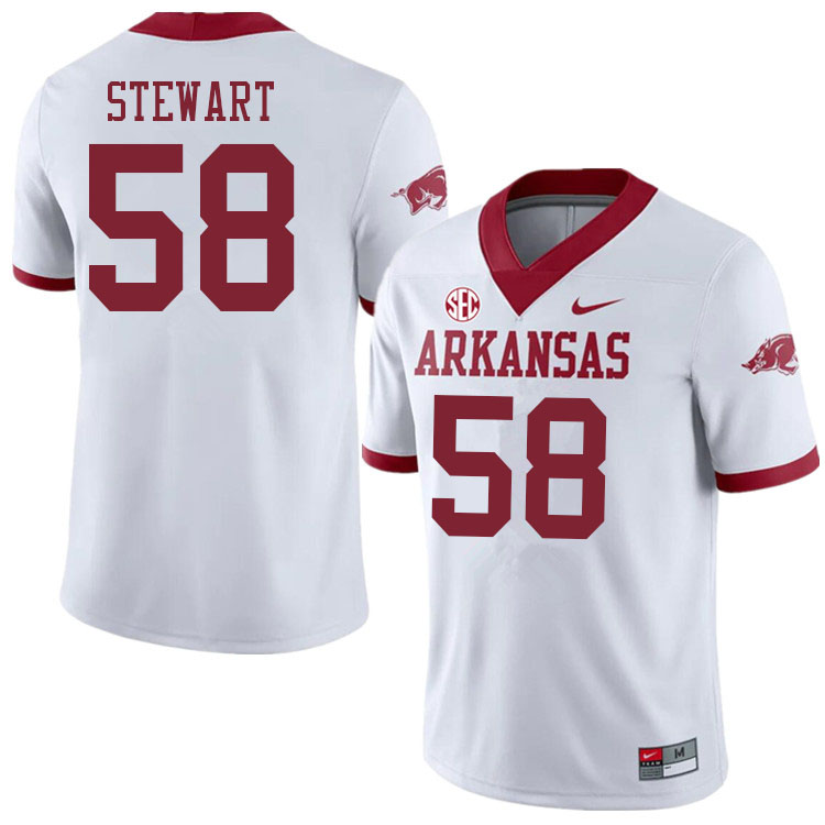 Men #58 Jashaud Stewart Arkansas Razorbacks College Football Jerseys Sale-Alternate White